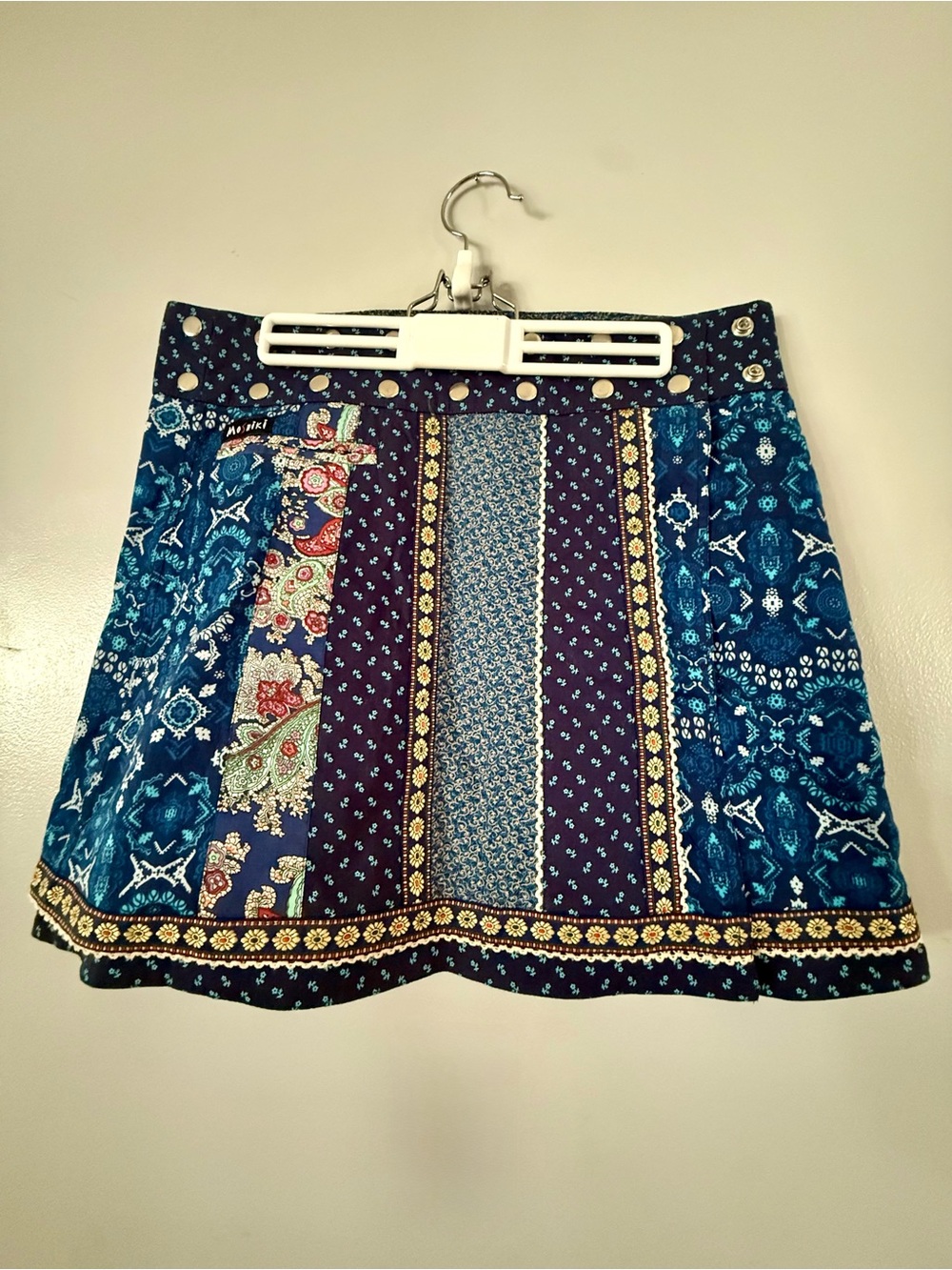 Moshiki Hot Cookie Reversible Patchwork Wrap Skirt Snap Waist OSFM Boho